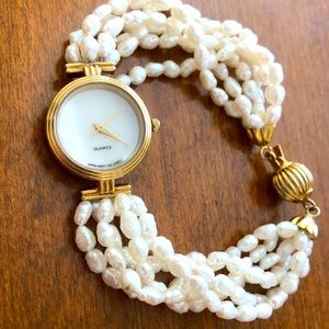 Quartz ladies real natural pearl band watch